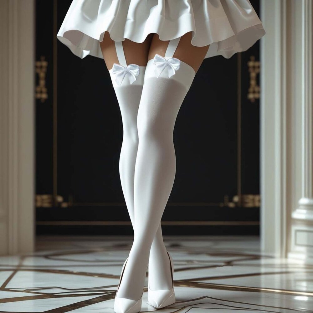 Opaque Satin Bow Stockings Plus Queen Womens White Thigh High Hosiery